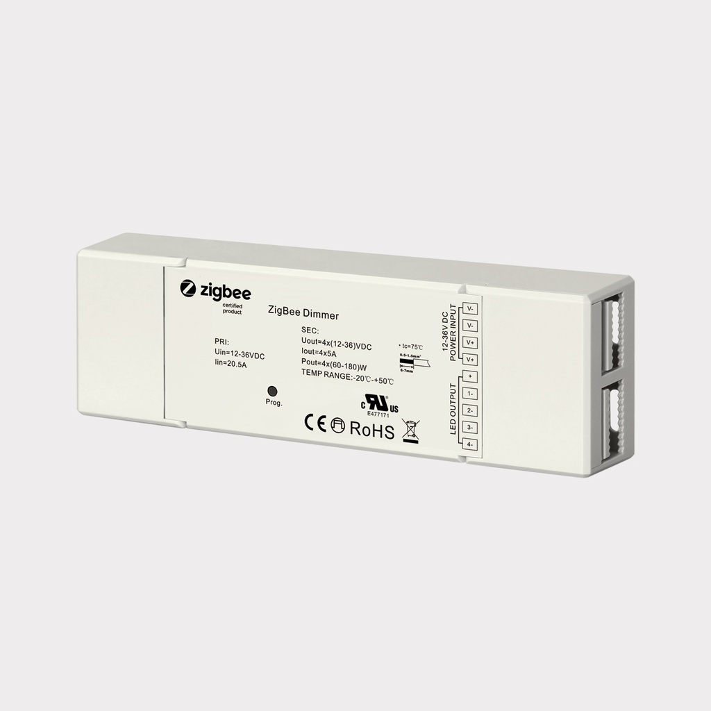 ZIGBEE RECEPTEUR RGB+W 12-24VDC 4X5A 140-480W